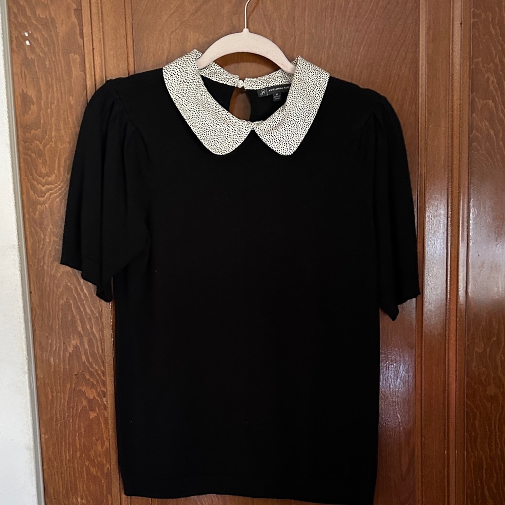 Adrianna Papell Black Blouse with Silver Collar